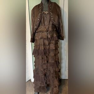 Ignite Evenings Bronze Ruffled Beaded  With Jacket Evening Gown Size 22W